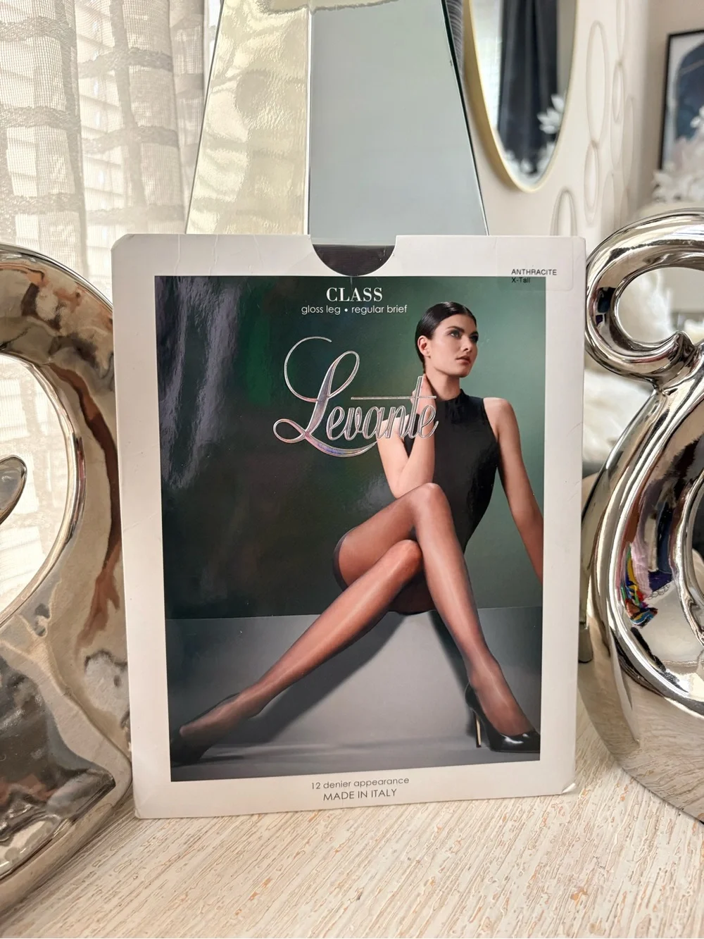 NWT Levante Anthracite Gray Class Gloss Leg Sheer Pantyhose Tights Size XL